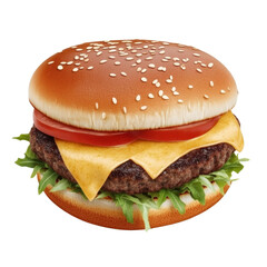 Juicy cheeseburger with fresh ingredients and toppings, showcasing a perfectly grilled patty and flavorful assembly isolated on transparent background..