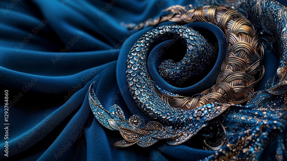 Poster intricate coiling kanok pattern curvature elegant fabric background digital art close-up perspective