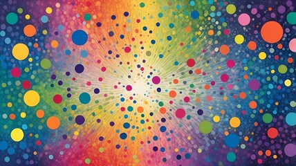 Bright colorful abstract background with dots and circles, featuring a festive, glittery design with a glowing, starry atmosphere