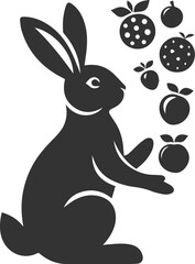 Rabbit juggling small fruits animal silhouette vector
