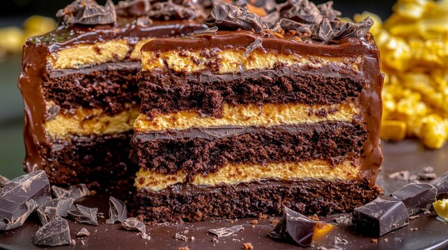 Rich and decadent hungarian dobos torta a mouthwatering dessert showcase in gourmet elegance