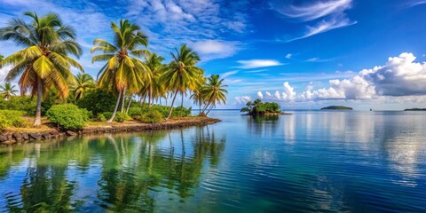 Obraz premium Tranquil Coastal Landscape with Lush Palm Trees and Clear Waters