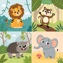 set of cartoon animals set-of-cartoon-cute-animals-including-lion--tiger