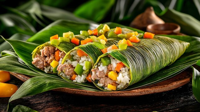 Vibrant nacatamal dish nicaragua food photography tropical setting close-up view culinary art