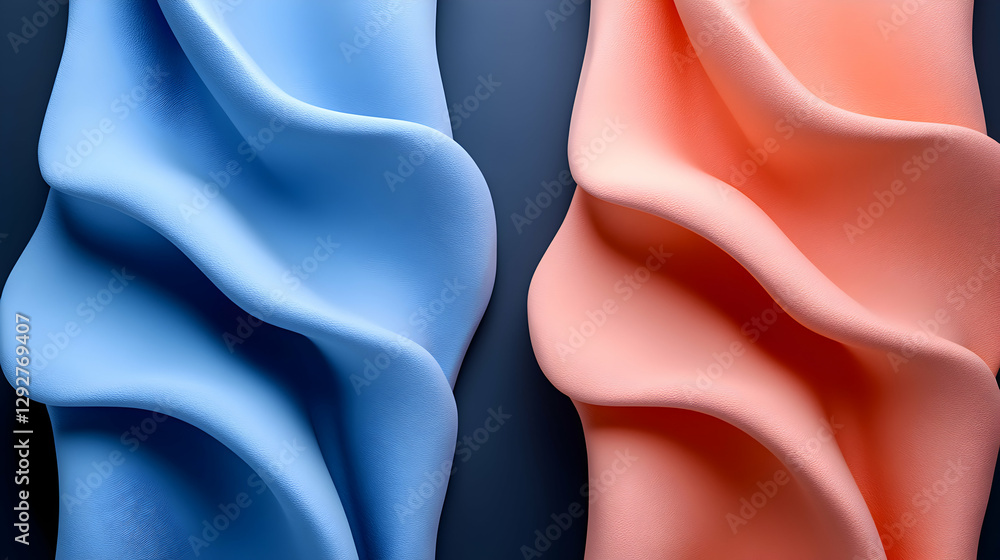 Aufkleber Abstract background of flowing, pastel blue and peach fabrics, creating a soft, elegant texture. Perfect for design projects needing a calming visual.