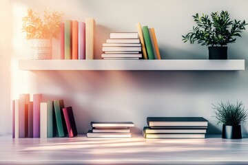 Bright Cozy Bookshelf Decor With Green Plants Creating A Relaxing Atmosphere For Zoom Virtual Meetings At Home Office