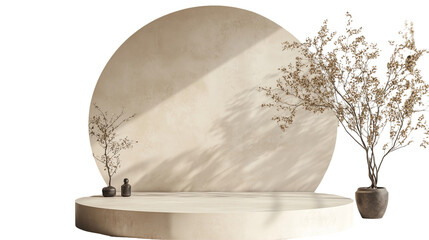 Beige Minimalist Product Display Scene Mockup Pot Vase Clean isolated on transparent background