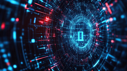 Obraz premium Soldier Looking at Futuristic city, cybersecurity and technology background