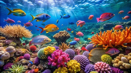 Naklejka premium Vibrant Underwater Coral Reef with Colorful Tropical Fish