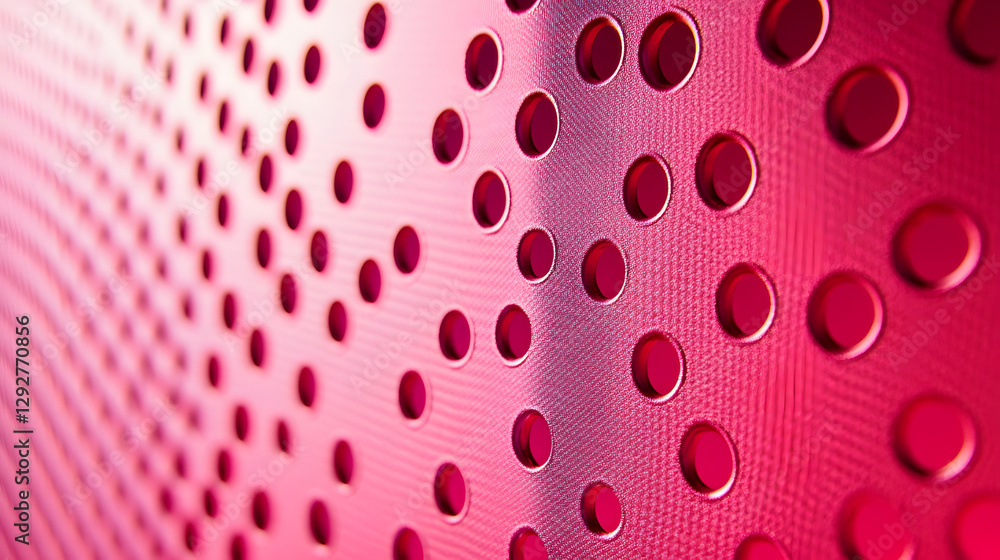 Poster close-up of a vibrant pink perforated surface. the holes create a repeating pattern, adding depth an