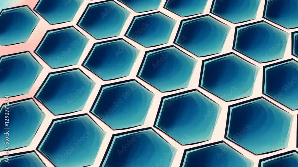 Poster A blue and white hexagonal pattern. The blue is the color of the hexagon. The white is the background