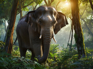 Fototapeta premium elephant in dark forest