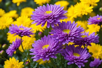 Fototapeta premium purple flowers in a field of yellow flowers