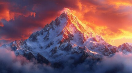 Snow-Covered Annapurna Range with Pink Sunrise Sky