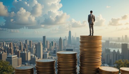 Financial success journey urban cityscape inspirational image daylight elevated view growth concept