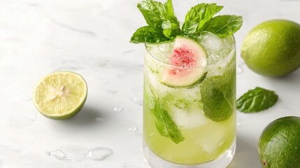 Refreshing fig and lime cocktail on marble