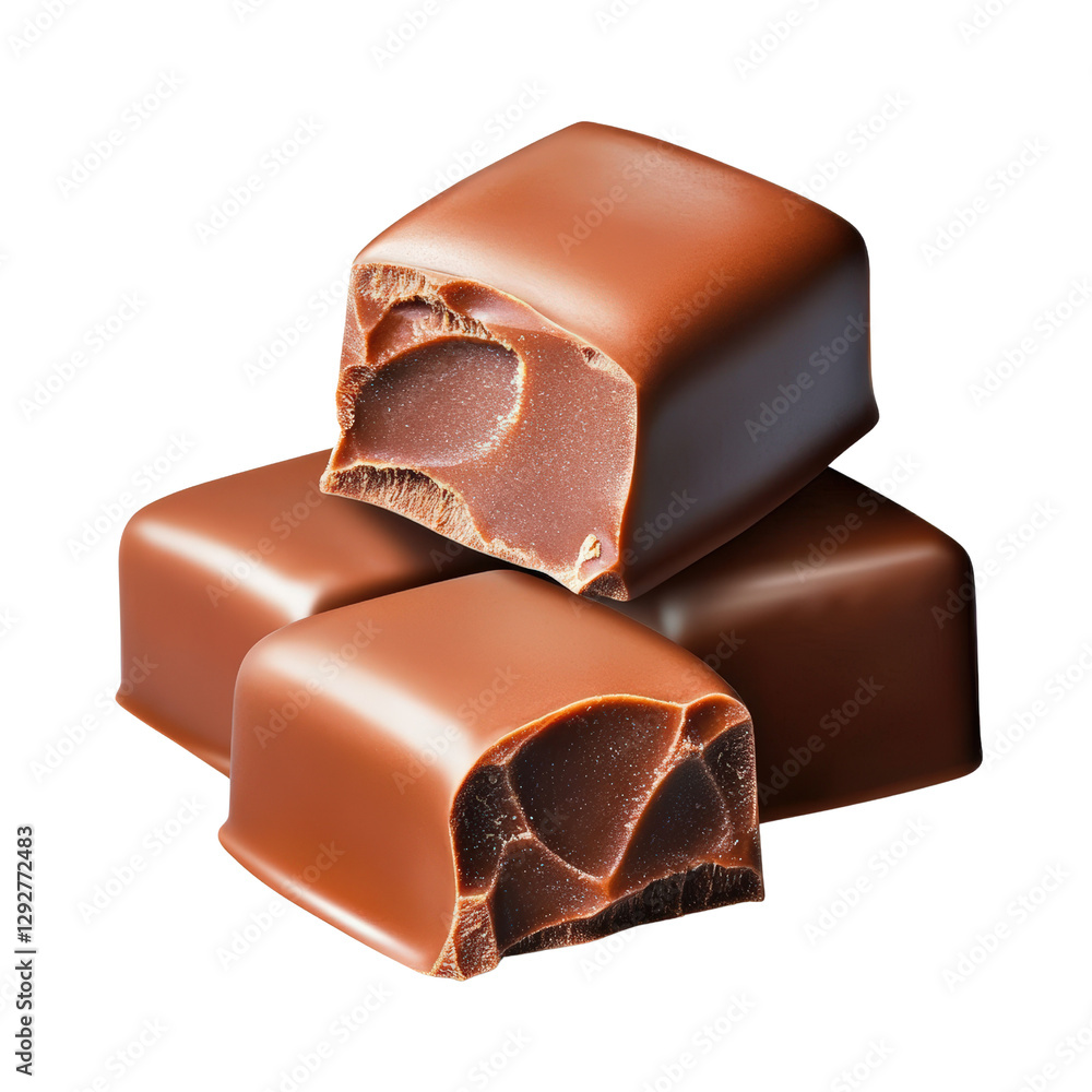 Aufkleber three pieces of dark chocolate arranged neatly on a simple background showcasing their rich texture 