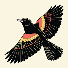 vector illustration black bird colorful.