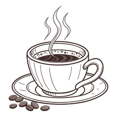 cup of hot coffee with beans.