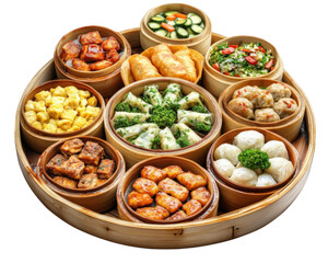 Delicious assortment of Chinese dim sum served in bamboo steamers, featuring dumplings, rolls, and various savory dishes, perfect for sharing and enjoying with friends