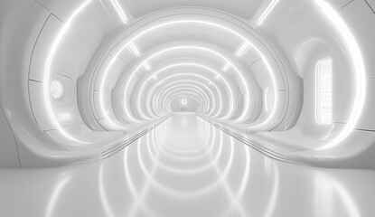 A vibrant neon tunnel with glowing lights, giving a futuristic and cybernetic feel