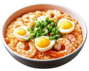 Shrimp fried rice with eggs and scallions, savory dish full of flavor and texture. Perfect for satisfying meal any time of day