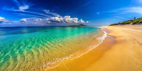 Obraz premium Serene Tropical Beach with Clear Water and Blue Sky in Daylight