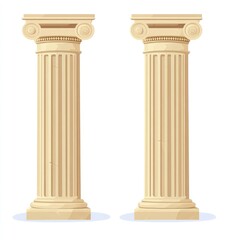 2D illustration of two beige ancient Greek columns, front view and side view, isolated on a white background