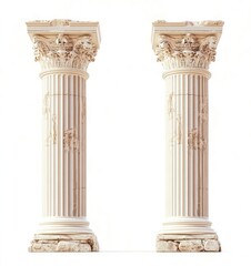 Obraz premium 2D illustration of two beige ancient Greek columns, front view and side view, isolated on a white background