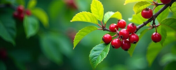 Overlapping branches, lush foliage, ripe berries , flora, berries
