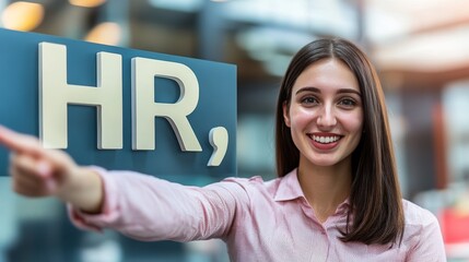A young professional points to the letters "HR," which stand for human resources, a crucial part of any organization.  