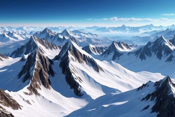 Fototapeta premium mountains covered in snow and snow with a blue sky in the background