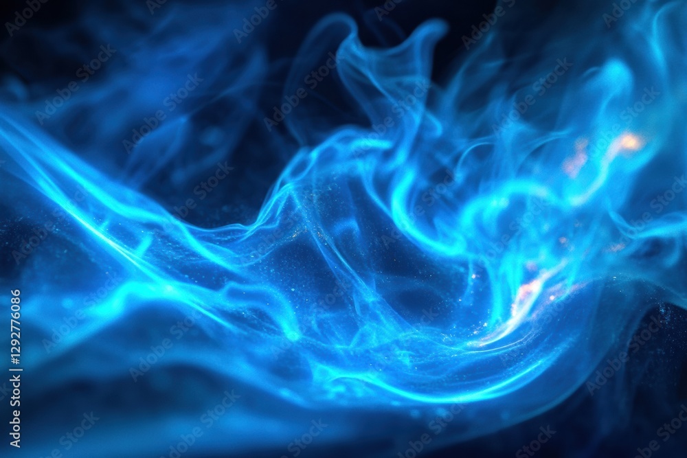 Poster close up view of bright blue gas flame illuminating a dark background with swirling patterns and eth