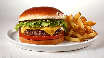 Gourmet Cheeseburger on Ceramic Plate