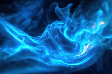 Fototapeta premium Close up view of bright blue gas flame illuminating a dark background with swirling patterns and ethereal shapes. Generative AI