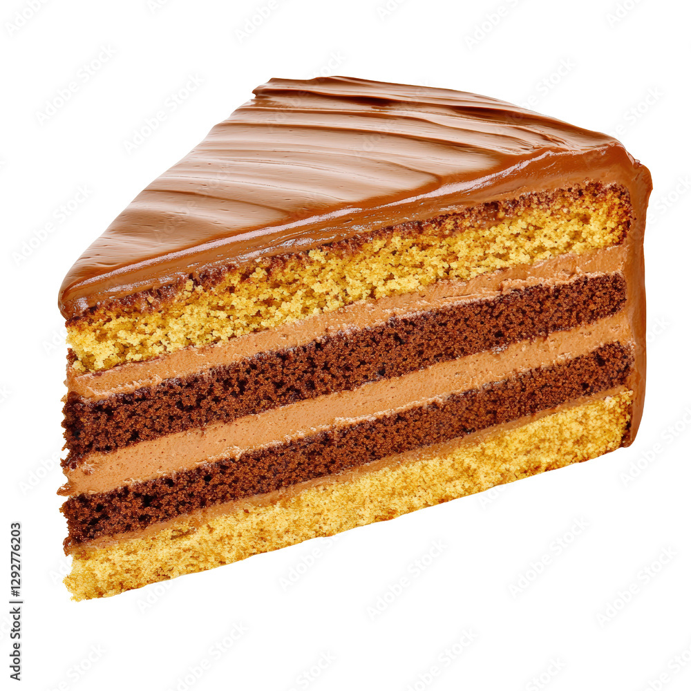Aufkleber decadent chocolate frosted cake slice displaying rich layers and tempting texture on a simple white 
