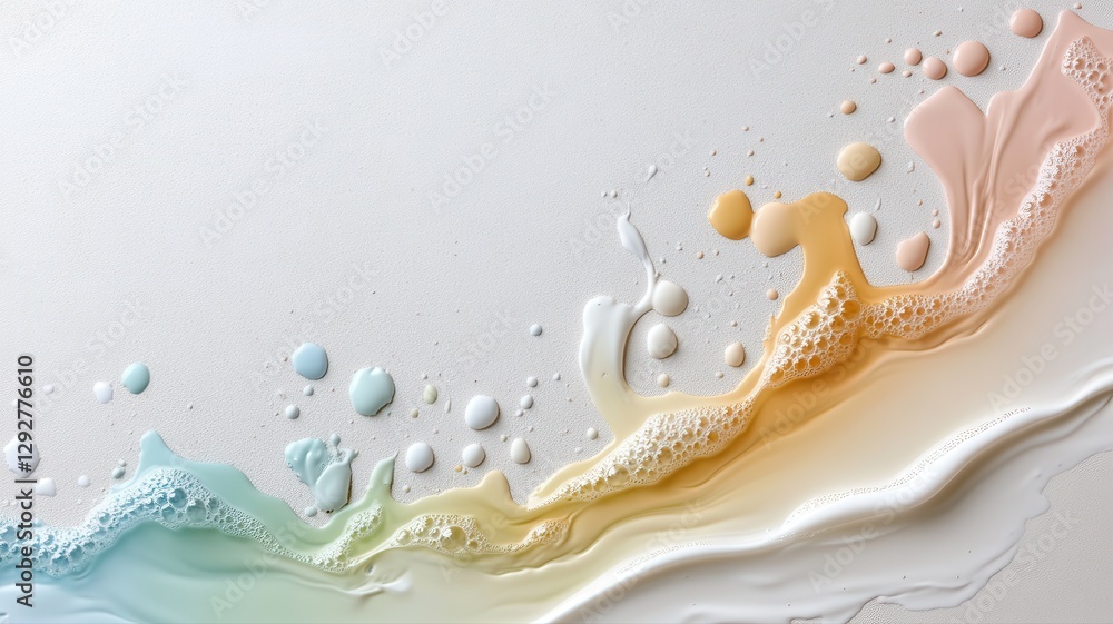 Poster abstract fluid art with colorful swirls and bubbles creating a soothing pastel gradient on a smooth 