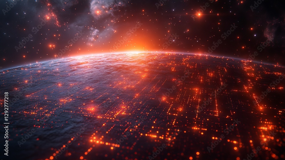 Poster global cybersecurity network concept featuring encrypted data collection, cloud computing, and ai te