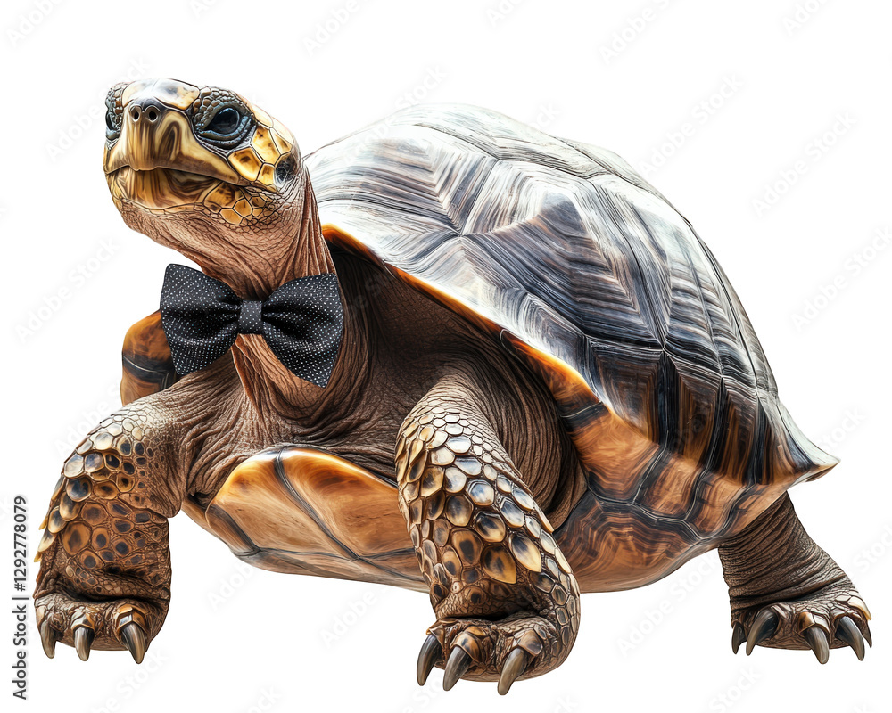 Poster turtle wearing large bowtie, showcasing unique and playful personality. this charming creature stand