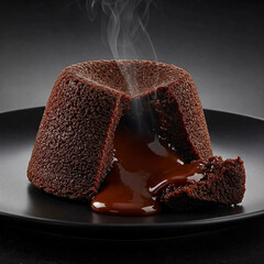 a high-quality photo of a decadent chocolate lava cake with a molten center