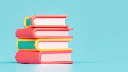Creative small business, 3D concept. Colorful stacked books on a bright blue background.