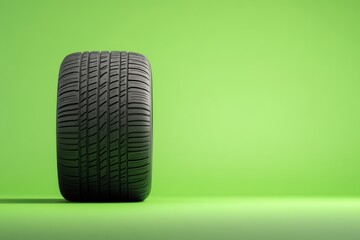 An isolated image of a car tire sitting on green background