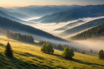 mountains covered in fog and low lying clouds in the distance
