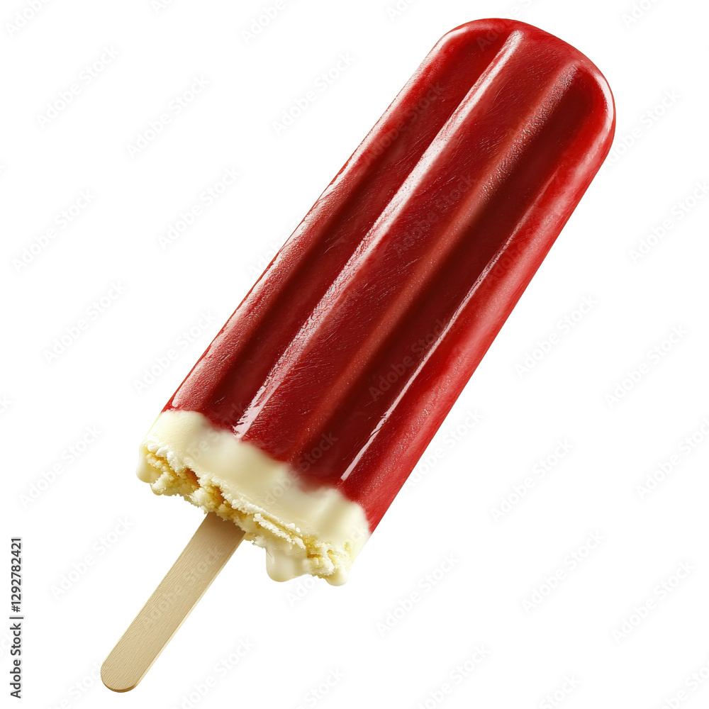 Poster refreshing red ice pop on a stick melting under the summer sun creating a colorful treat for hot day