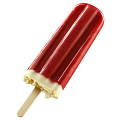 Refreshing red ice pop on a stick melting under the summer sun creating a colorful treat for hot days isolated on transparent background..