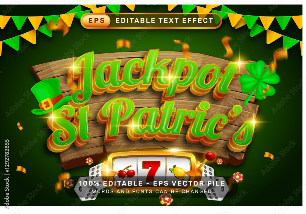 Poster jackpot st patric's 3d text effect and editable text effect whit st patrick's day element