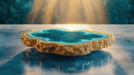 Stunning agate slice with blue hues, illuminated by natural lighting.