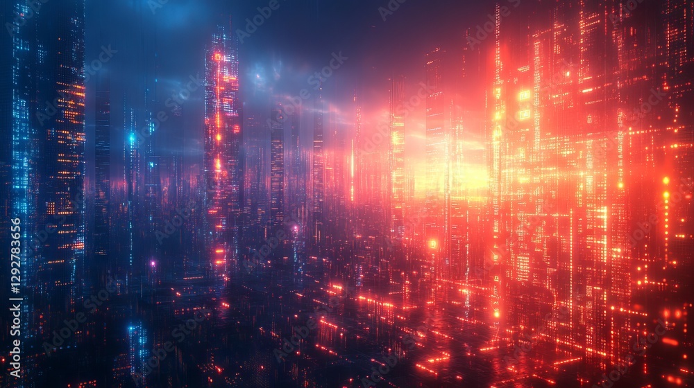 Poster futuristic cybersecurity art merging hacker alerts, digital risks, and data protection in a dynamic 