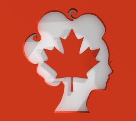 Woman avatar profile view. Politics, government, parliamentary democracy and political life. Flag of Canada. 3D render