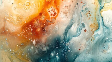 Fototapeta premium Abstract Fluid Pattern in Orange, Blue, and Cream Hues